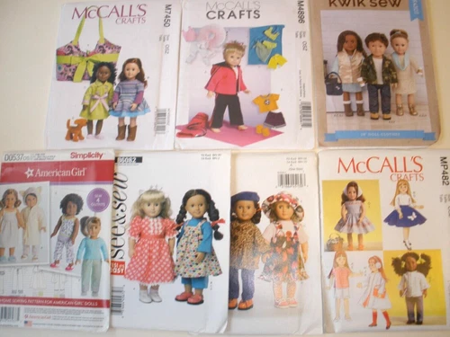 SEW PATTERN LOT of 7  4307 5944 6082 8281 7450 4896 7266 American Girl 18" Doll