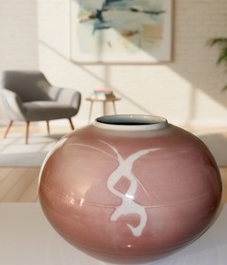 Antique Japanese Studio Porcelain Textured Spherical Vase 9”x10”