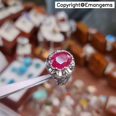 Xmas Natural Red Ruby Ring 925 Sterling Silver   Burmese Origin Elegant Handmad