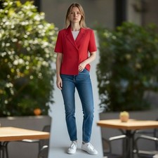 Talbots Red Double Breasted Short Sleeve Blazer Rayon Linen Preppy Classic 8