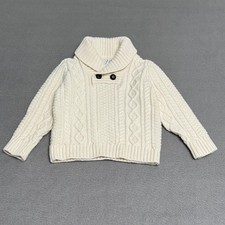 Janie and Jack Sweater Kids 12-18M Ivory Cable Knit Shawl Collar Cotton Wool