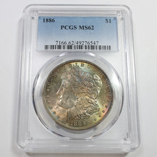 1886 P PCGS MS62 - Rainbow Toned Silver Morgan Dollar $1 US Coin #60771A