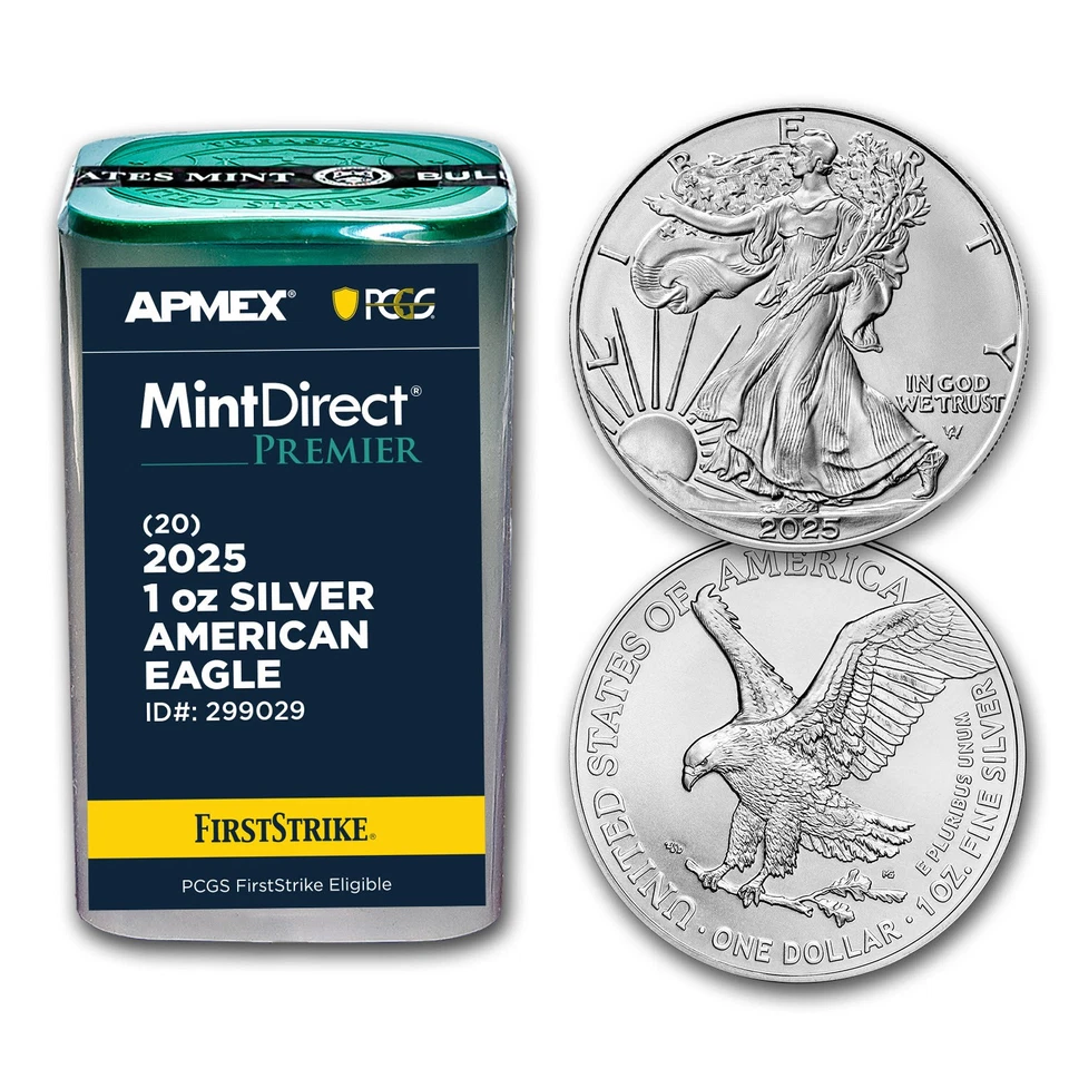 2025 1 oz Silver Eagles (20-Coin MD Premier + PCGS FS® Tube)