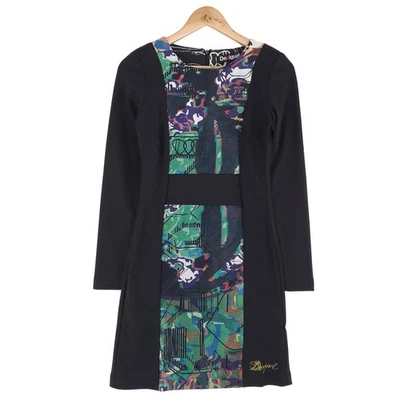 Desigual Vintage A-Linien-Kleid Schwarz Abstrakt Grafik Ul3 Größe 36 - Bild 1 von 4