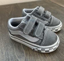 Vans Old Skool Reflective V Toddler Gray Sz 4.0 Hook  Loop Shoes Canvas Checks