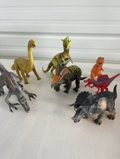 Lot of 7 Dinosaur Figures Vinyl Rubber Plastic T-Rex Stegosaurus4 Make Noise