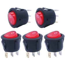 mxuteuk 5pcs Snap-in AC110/120V Lighted Round Rocker Switch Illuminated red 