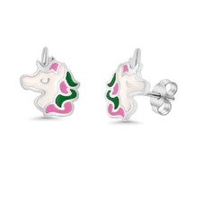 Sterling Silver Enamel Unicorn Stud Earrings