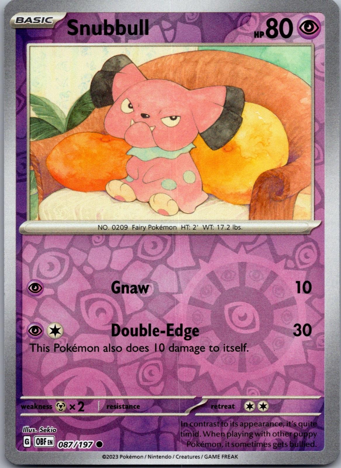 Snubbull 087/197 Common Obsidian Flames Pokemon Reverse Holo Near Mint