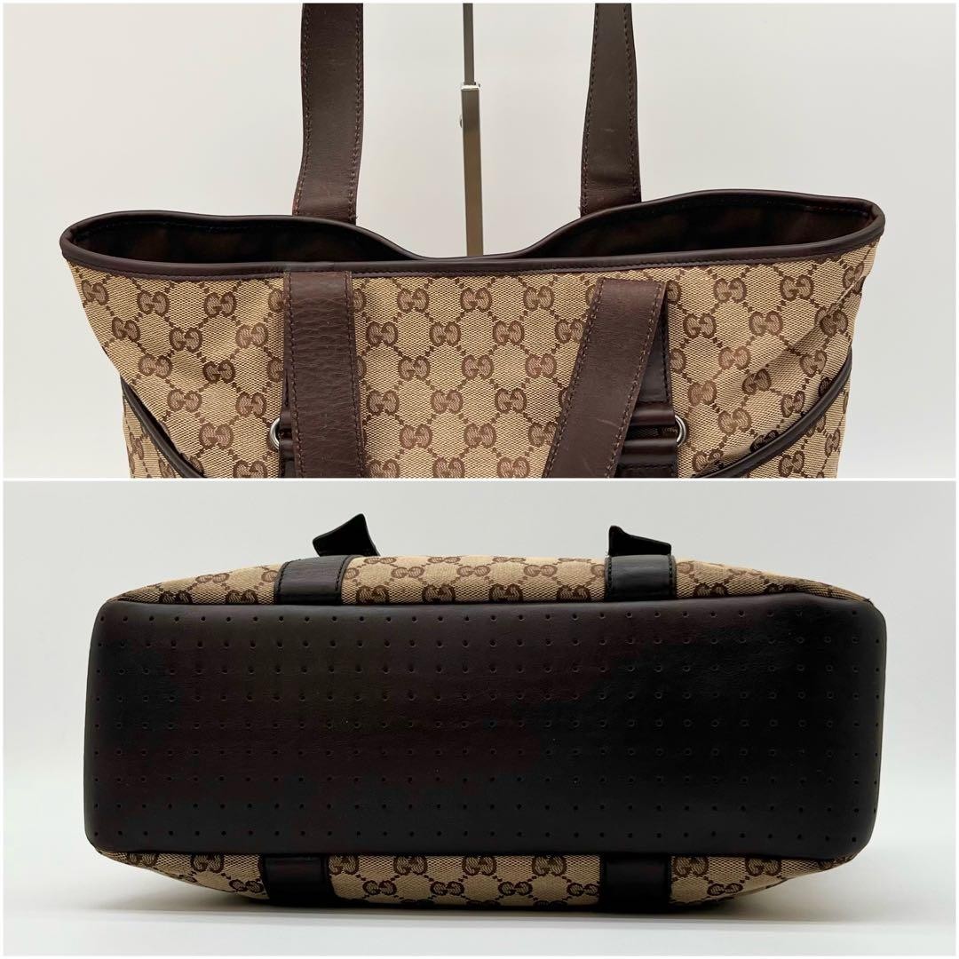 GUCCI Vintage GG Canvas Tote Bag Leather Brown Unisex A4 Authentic thumbnail 6