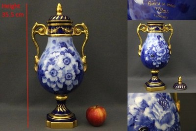 1960s/Ribes Limoges/France/antique porcelain vase/hand/painted/gilding