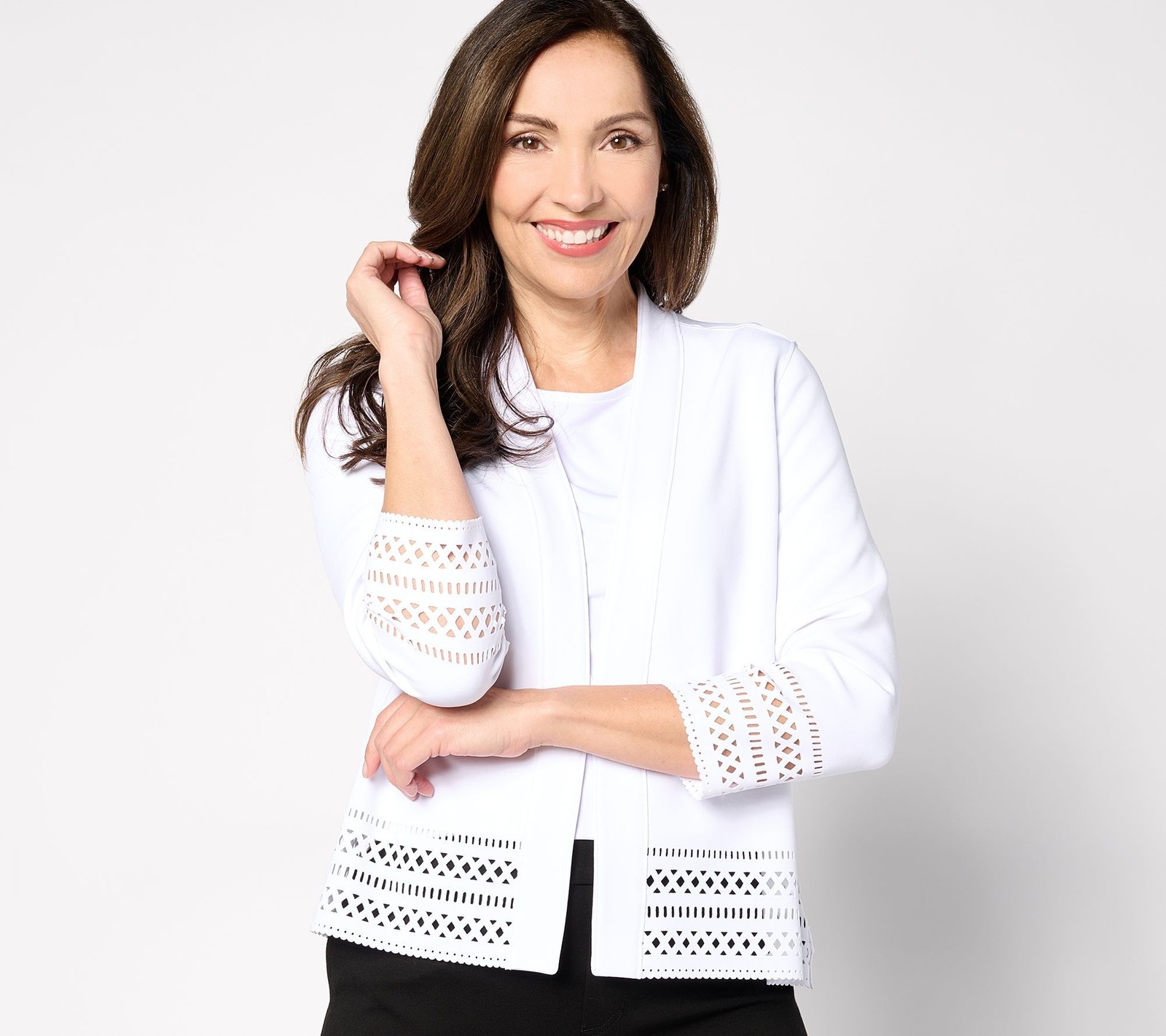 Fashion Women's Top Sweater Sz XL LK Fusion Open Front Cardigan White A634063