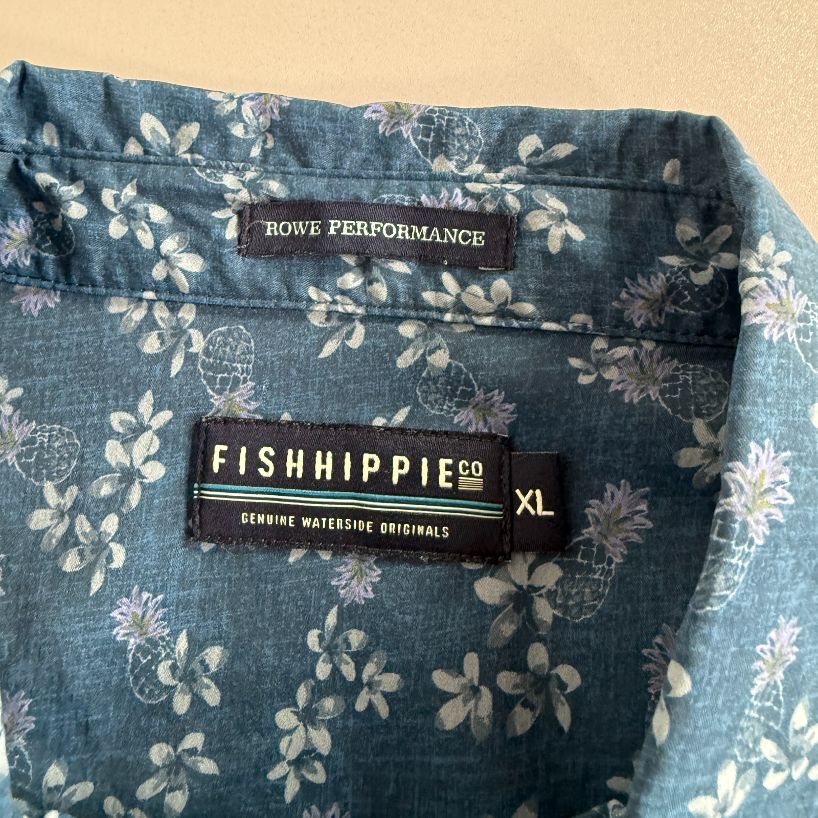 FILA Camicia Fish Hippies Uomo XL Blu Rowe Performance Bottoni Elasticizzata Floreale