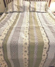 Quilt Blue,Green Floral Panel Style Reversible, 2 Shams 98x112 King Size