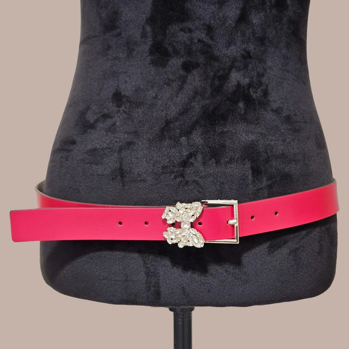 Kate Spade Belt Large Ripe Apple Red Rhinestone Butterfly Leather Vacation Mustard Perforated Vintage Feel Crystal Butterfly Belt  main image 3