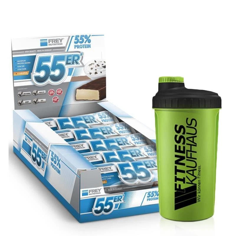 (37,90 EUR/kg) Frey Nutrition 55er Proteinriegel 20x50g Riegel + Shaker