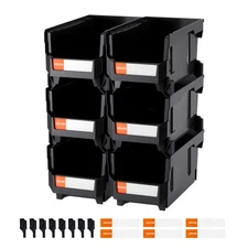 VEVOR Plastic Stackable Storage Bins 6 pcs Garage Organizer Bins Black