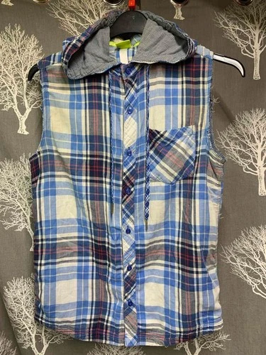 Adidas NEO Label Plaid  Vintage Sleeveless Hooded Shirt Vest Blue Check 2010,S. image 2