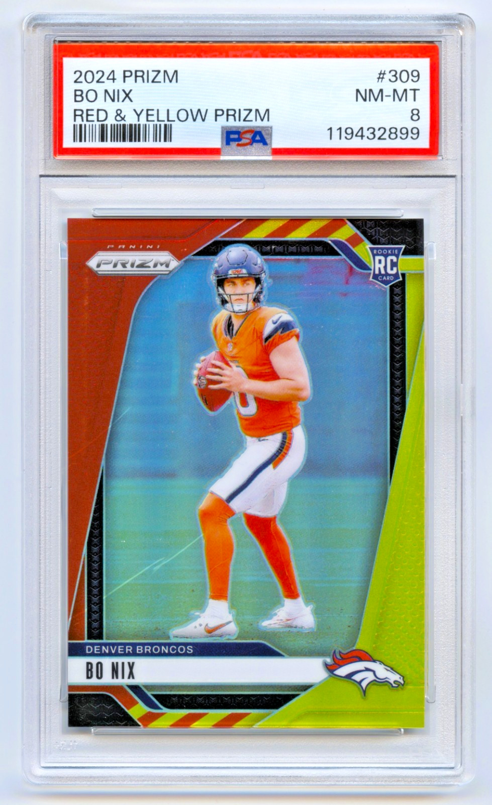 BO NIX 2024 PANINI PRIZM RED YELLOW PRIZM REFRACTOR #309 ROOKIE RC /44 PSA 8