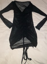 PrettyLittleThing Black Textured Long Sleeve Sheer Pullover Lingerie Dress