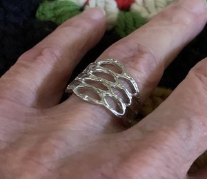 Vintage Silvery Net Style Ring Size 8 Perfect Condition, Signed "RHOD.,E.P.S/A"