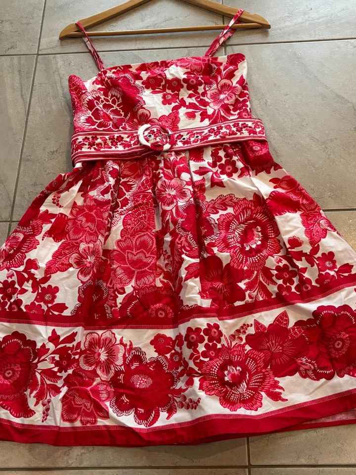 NEW w/ Defects JOIE Red White Floral Fit & Flare Spaghetti Strap Mini Dress 2 - Image 3 of 4