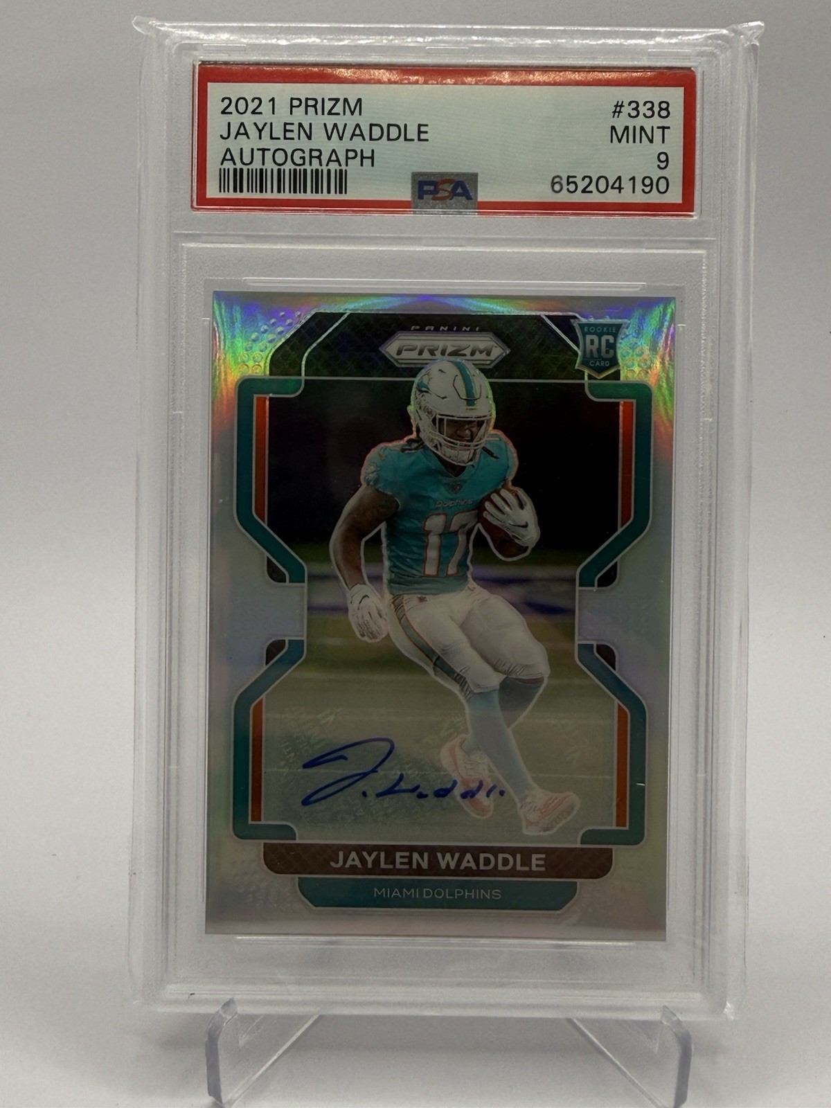 2021 Prizm Silver Jaylen Waddle Auto RC PSA 9 Broncos