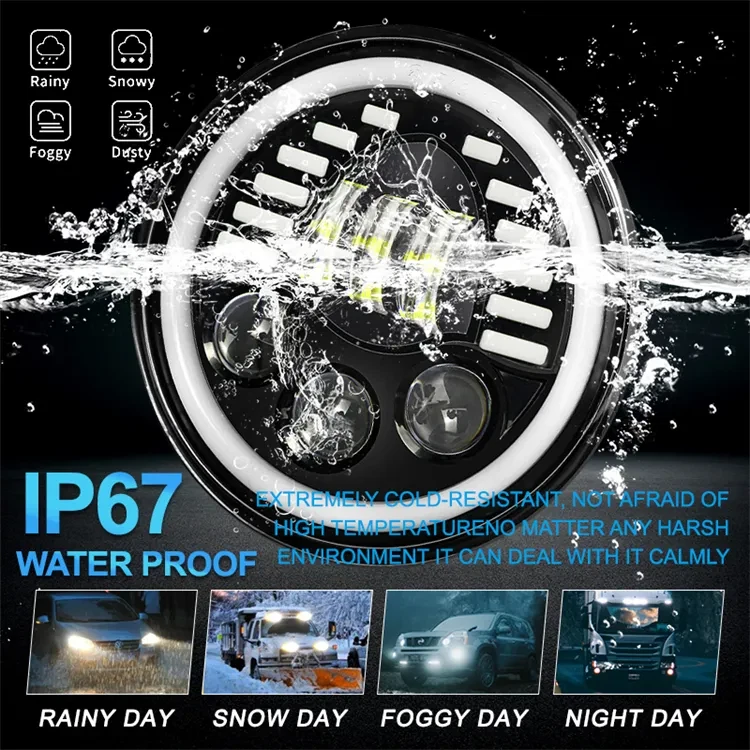 Pair 7" Round LED Headlights Hi/Lo Beam For Chevy Nova 1969 1970 1971 1972- 1979 - Image 3 of 4