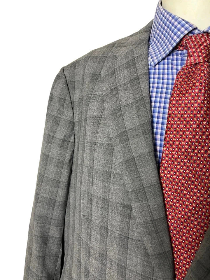 Chaqueta Abrigo Deportivo ISAIA Napoli 2 Botones Gris Lana a Cuadros Italia Hombre’s 44R Foto 3 de 4