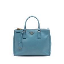 Prada Medium Saffiano Lux Galleria Double Zip Satchel Pre-Loved Light Blue