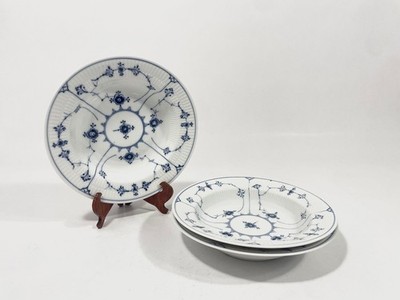 3x Royal Copenhagen Blue Fluted Plain 168 Deep Plates Soup Pasta Bowls Old