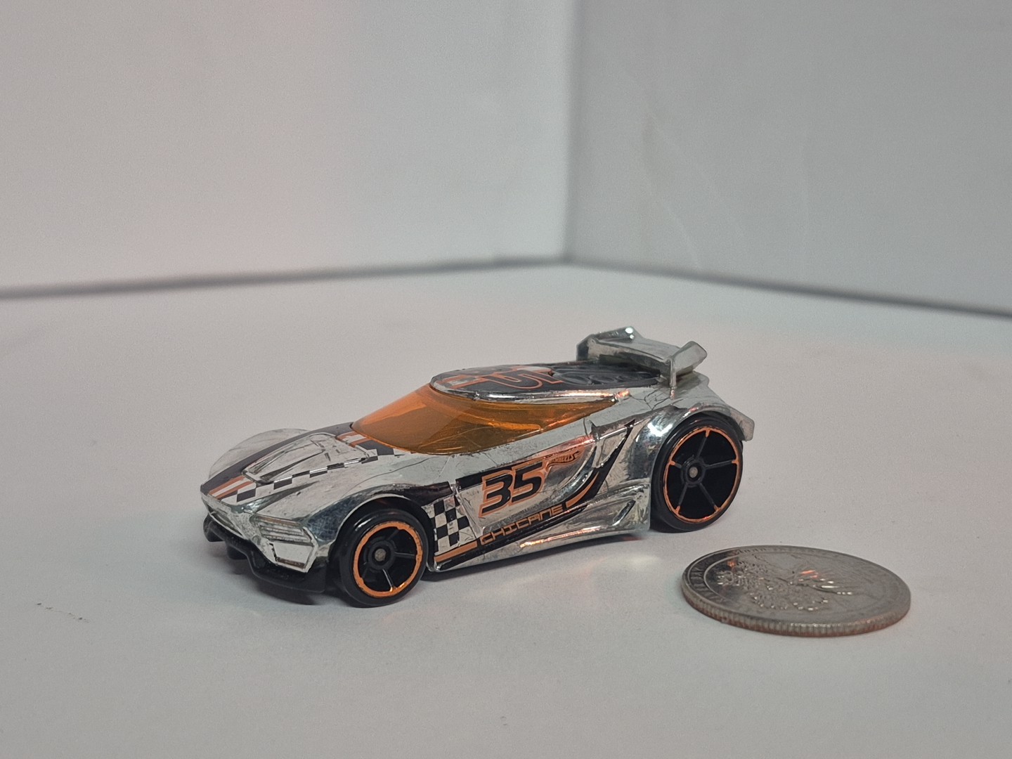 Hot Wheels Diecast Rare 2013 Silver Chicane Car Chrome And Orange #35