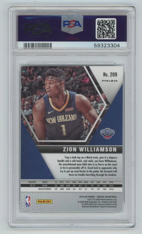 2020-21 Panini Mosaic Green rookie  psa10 Zion Williamson New Orleans Pelicans - Image 2 of 2