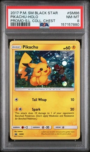 Pokemon Pikachu Shining Legends Coll. Chest Black Star Holo Promo SM86 PSA 8