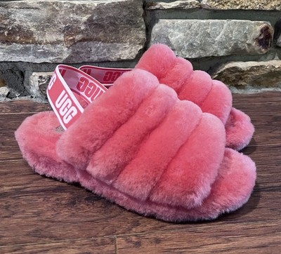UGG FLUFF YEAH SLIDE FUR SLIPPERS CORRAL PINK SIZE 8