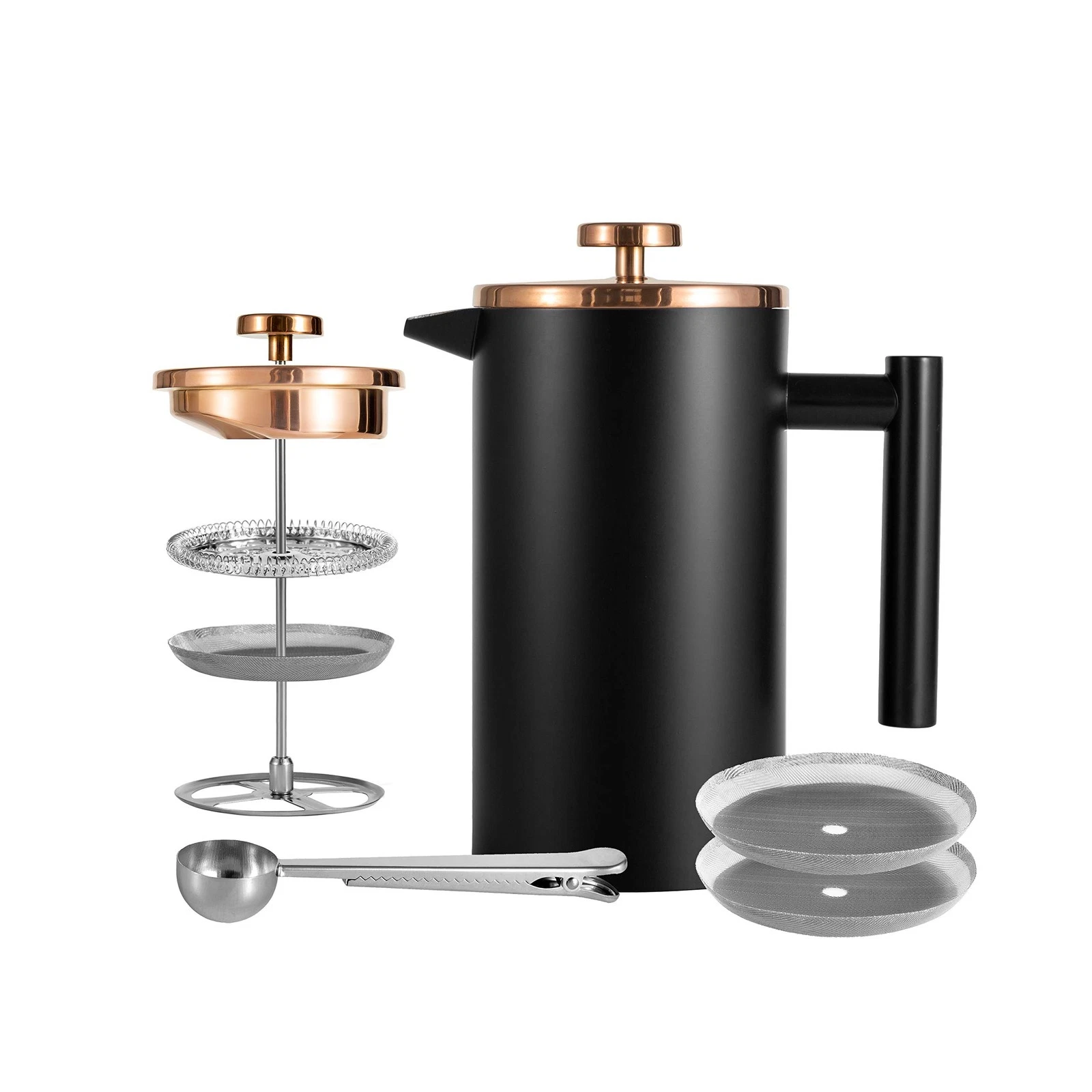 Meelio Small French Press Coffee Maker 600ml, Black Double-Wall 20 oz,