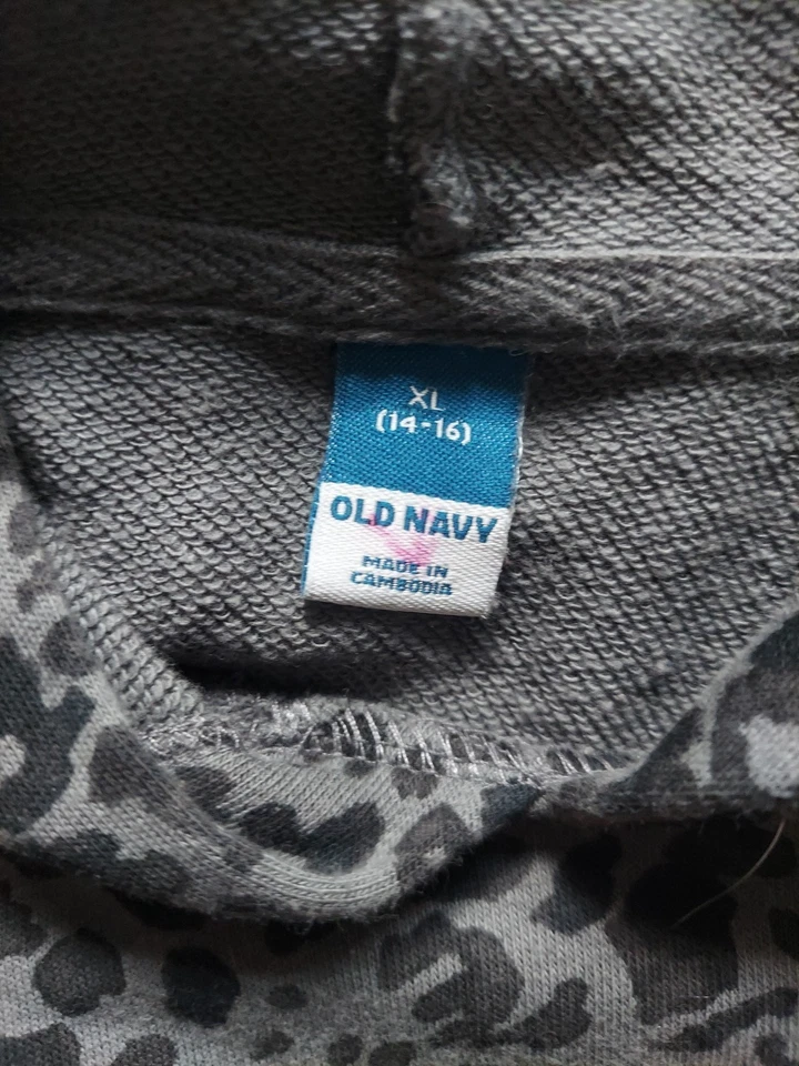 Niñas Talla 14-16 Antiguo Azul Marino Sudadera con Capucha Manga Larga Negro Leopardo Recortado Foto 3 de 4