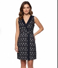J. Crew Navy Ikat Vneck Sleeveless Faux Wrap Dress Size 2