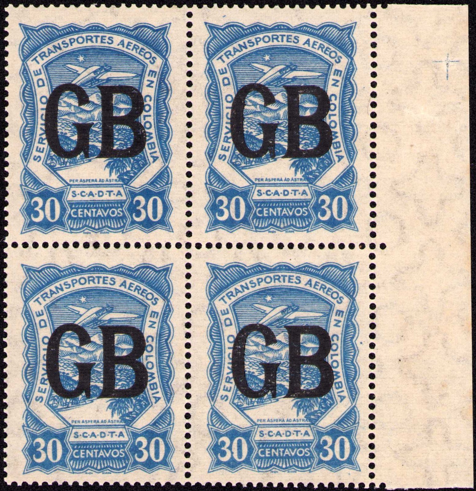 COLOMBIA - GREAT BRITAIN - SCADTA - CONSULAR 30c BLOCK - Sc CLGB55 - 1923 RRR