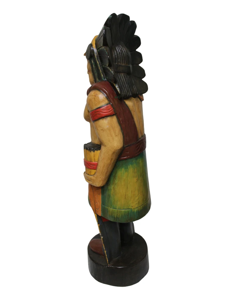 ESTATUA DE MADERA DE 3' NATIVO AMERICANO CIGARRO JEFE GUERRERO INDIO MIRADOR Foto 4 de 4