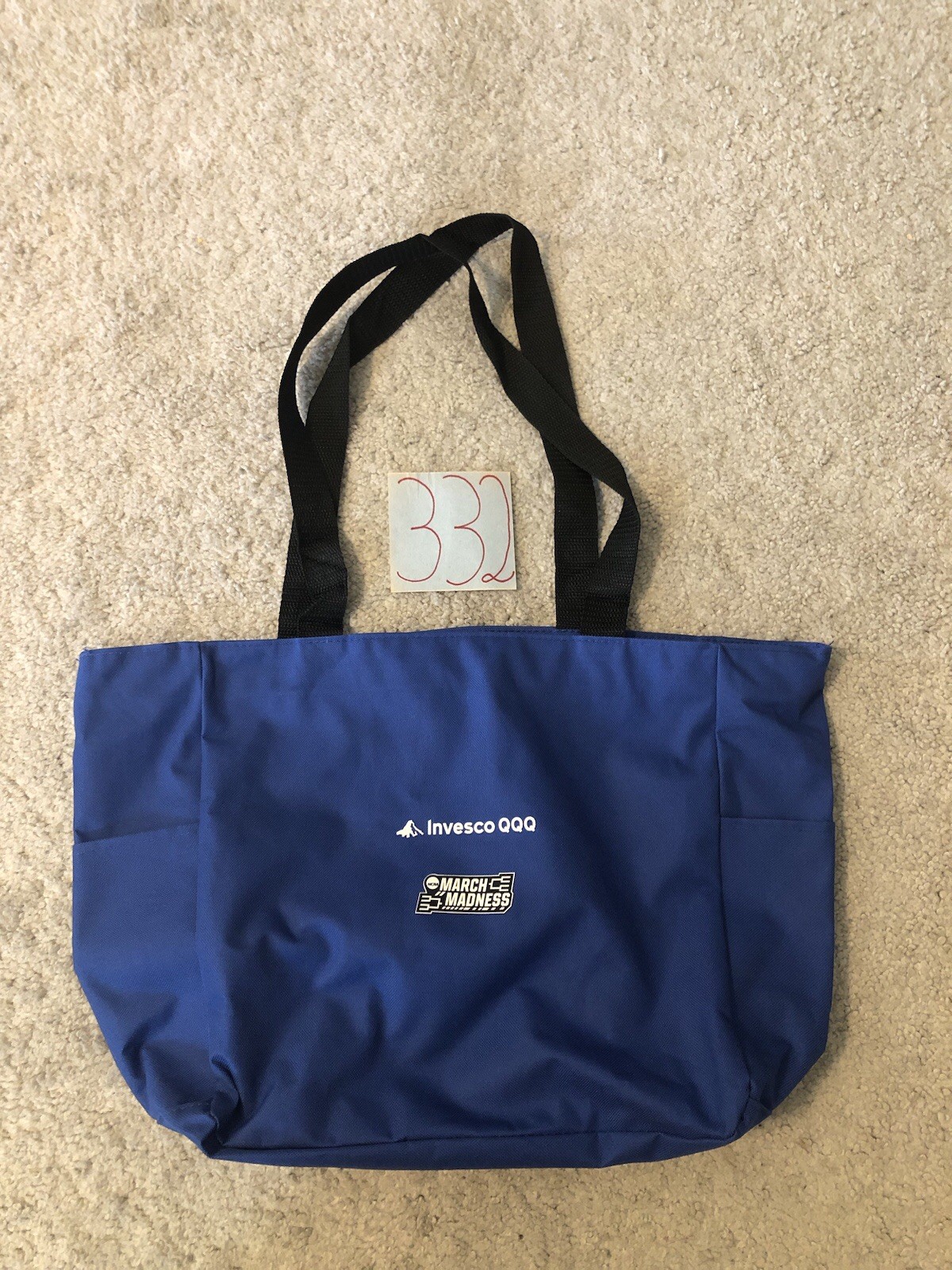 Vintage Distress Invesco QQQ Logo Blue Large Blue Tote Bag With Handle READ