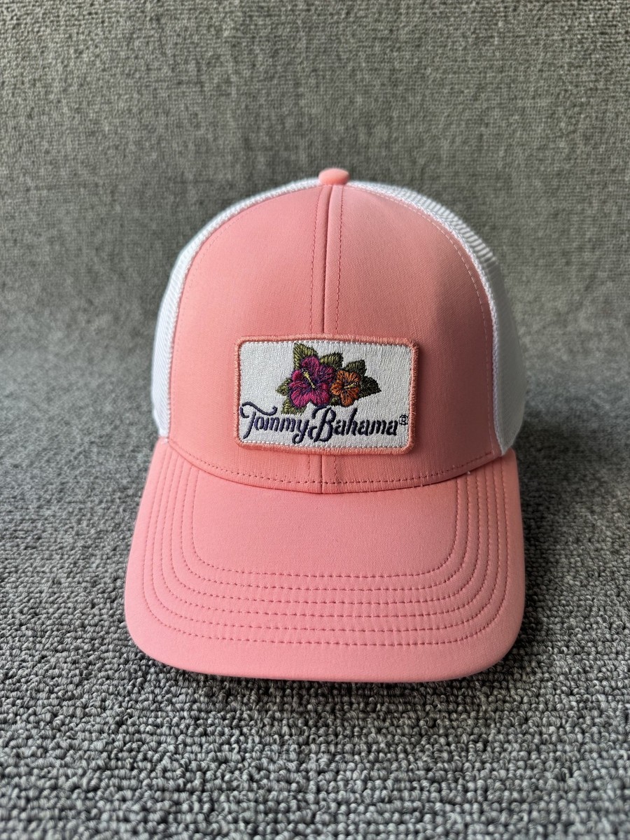 Tommy Bahama Floral Trucker Snapback Hat Pink White Mesh Cap