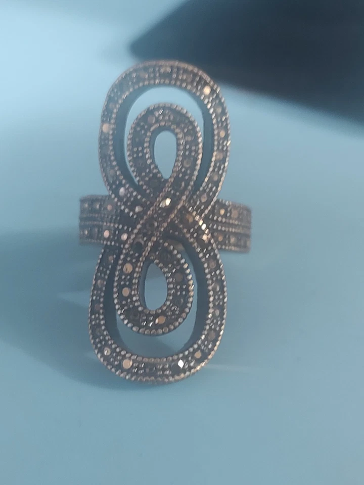 Lucky Brand Brass Marcasite Figure Eight North South Infinity Ring Size 6.5 - Image 3 of 4