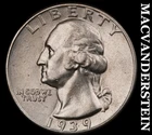1939 Silver Washington Quarter - Scarce  Better Date  No Reserve  #i7617