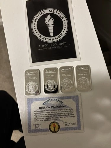 APMEX 1 Troy Ounce Silver Bars Lot of 4 999 Fine 2023 Bar 4oz Total