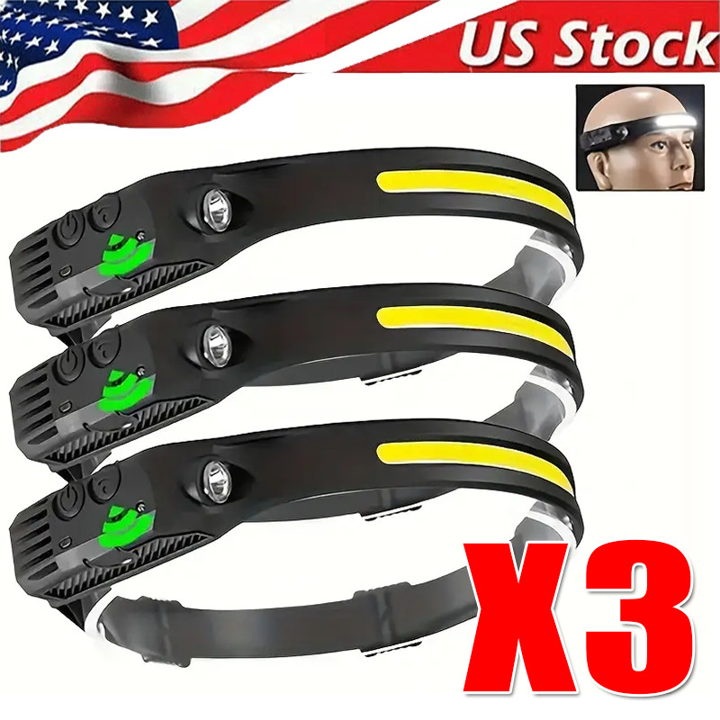 COB LED Headlamp USB Rechargeable Headlight Torch Work Light Bar Head Band Lamp