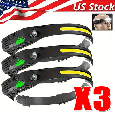 COB LED Headlamp USB Rechargeable Headlight Torch Work Light Bar Head Band Lamp