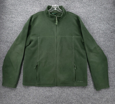 LL Bean Jacket Mens L Large Green Polartec Full Zip Fleece Long Sleeve Mock Neck