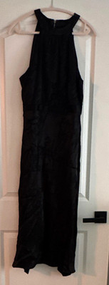 LOFT Black Halter Sleeveless Solid A-Line Long Dress Petite 16P NWT