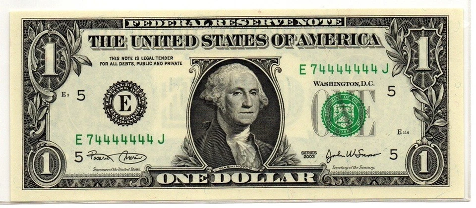 $1 2003 -- FANCY - 7-STRAIGHT NEAR-SOLID (E74444444J) - Seven FOUR's - ChCU - Image 2 of 3